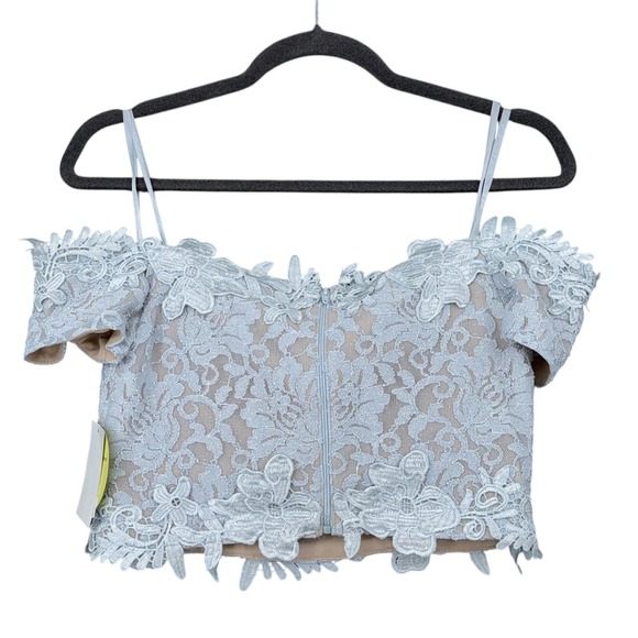 Sequin Hearts Off Shoulder Lace Crop Top Silver Nude Formal Occasion Size 7 - Picture 2 of 7